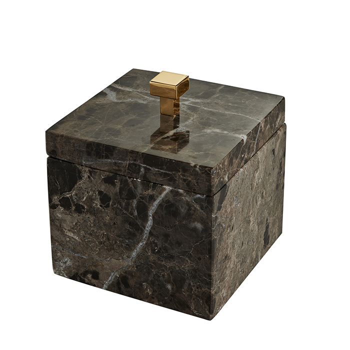 3SC Palace MARMO Баночка универсальная, 11x11xh13,5 см, с крышкой, настольная, цвет: мрамор nero marquinia/золото 24к. Lucido PA48ANMGD