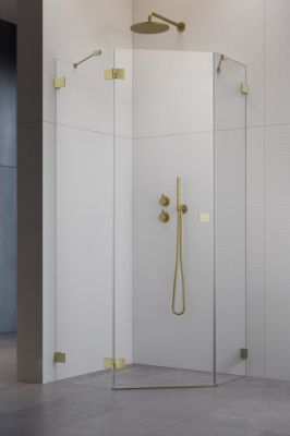 Прямоугольный душевой уголок 80X80 ESSENZA PRO BRUSHED GOLD PTJ золото брашированное