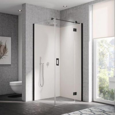 KERMI Liga SNR+TWP Душевой угол 100x100 см., профиль черный матовый стекло Kermiclean, правый
