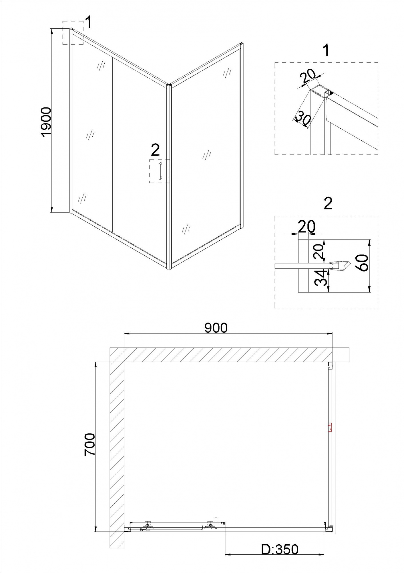 Боковая стенка NG-A70G (70х190) 1 место